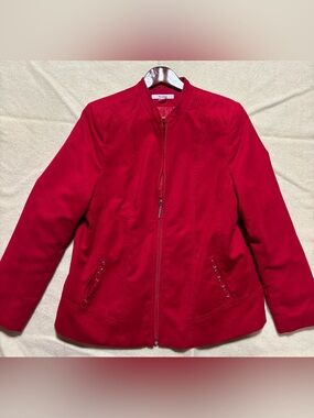 ♻️ TanJay Women’s Red Faux Suede Zip Jacket Size 12 Lightweight Career Casual